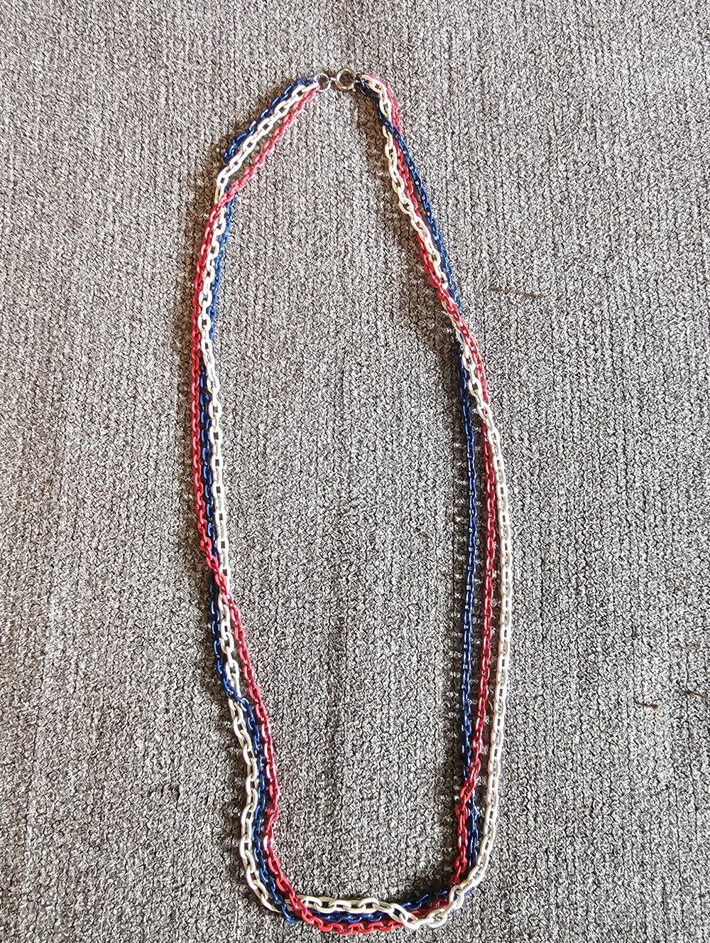 Vintage Red, White, and Blue Triple Strand Enameled Chain Necklace